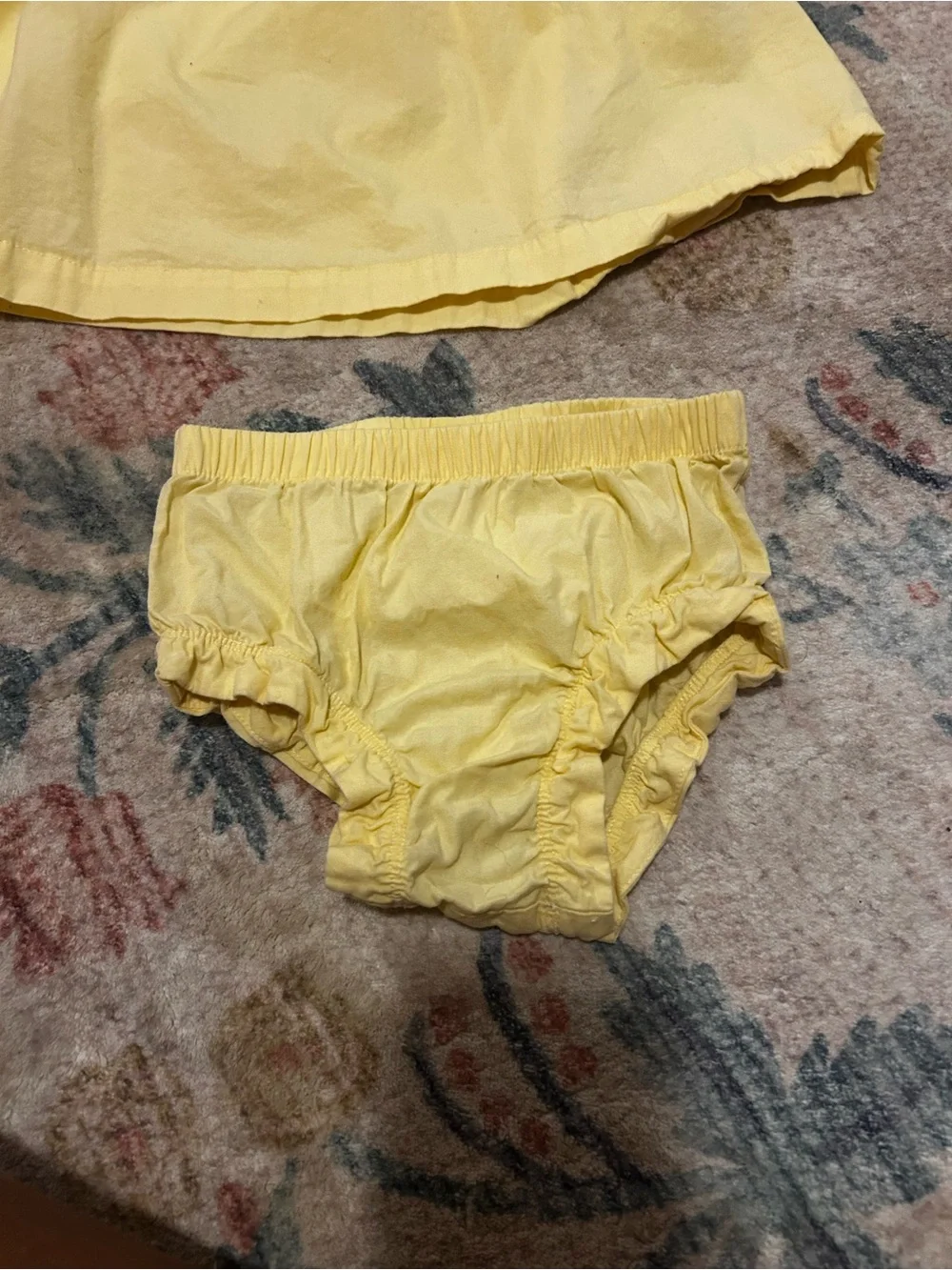 Hanna Andersson Yellow Baby Dress with Scalloped White Collar + Bloomers